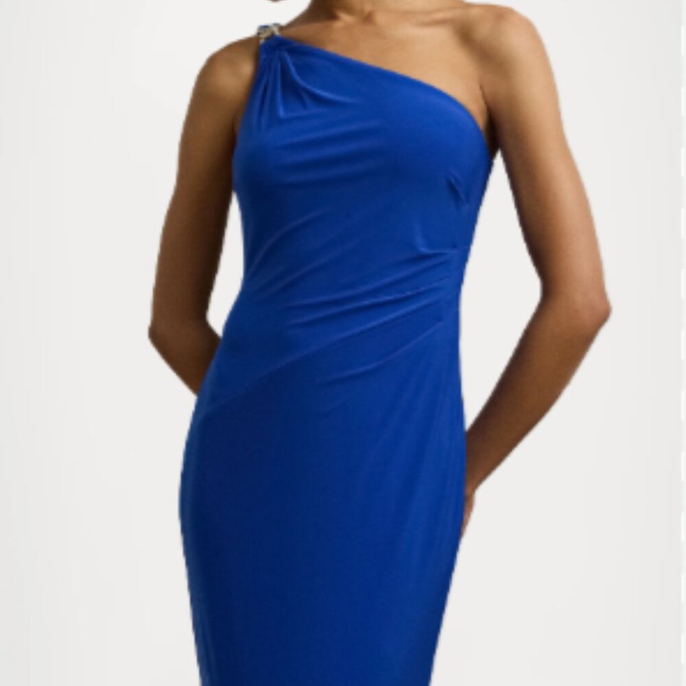 Ralph Lauren Dress Size 8 Blue- Off the Shoulder, Ruched